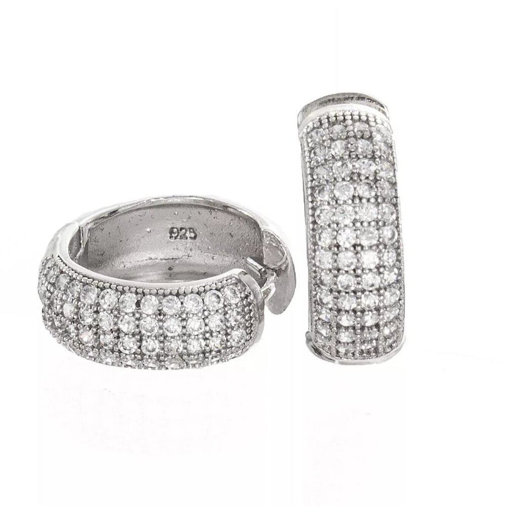 Women's 16mm Sterling Silver Diamond Earrings